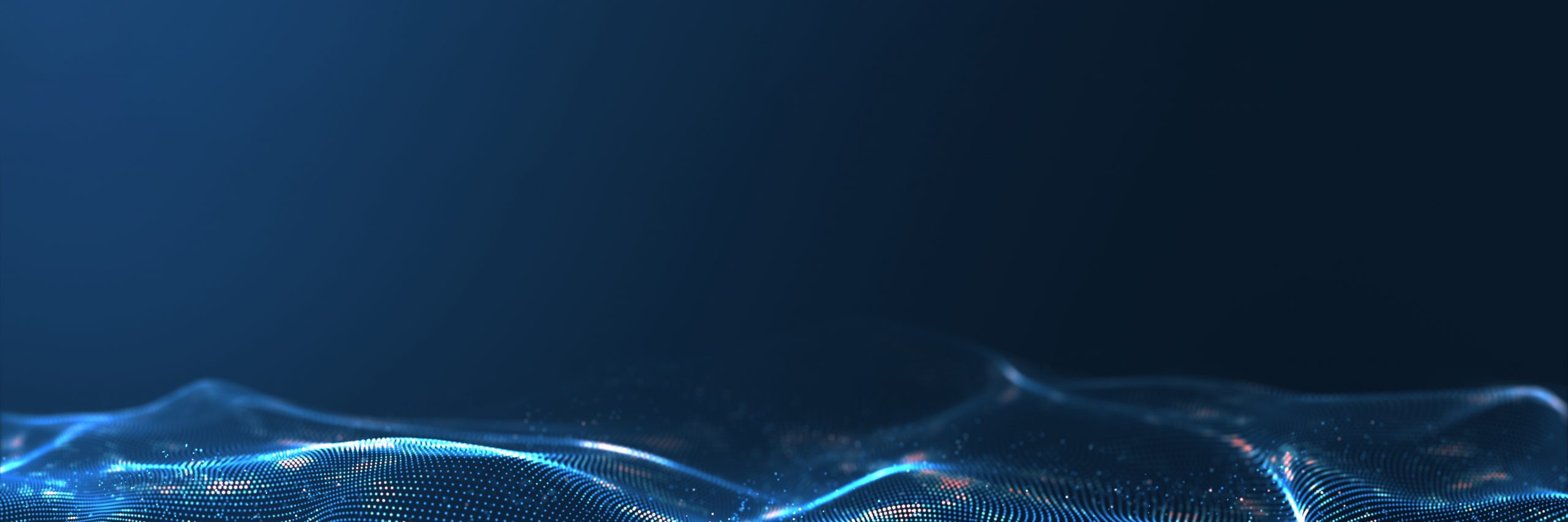 Abstract digital blue color wave with flowing small particles dance motion on wave and light abstract background. Cyber or technology background.